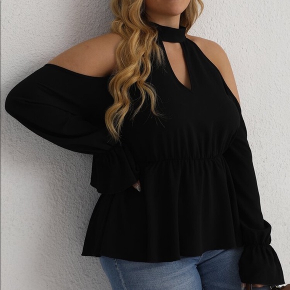 Boho Plus Size Off Shoulder Halter Neck Cut Out Flounce Peplum Top Blouse RED - Picture 11 of 16